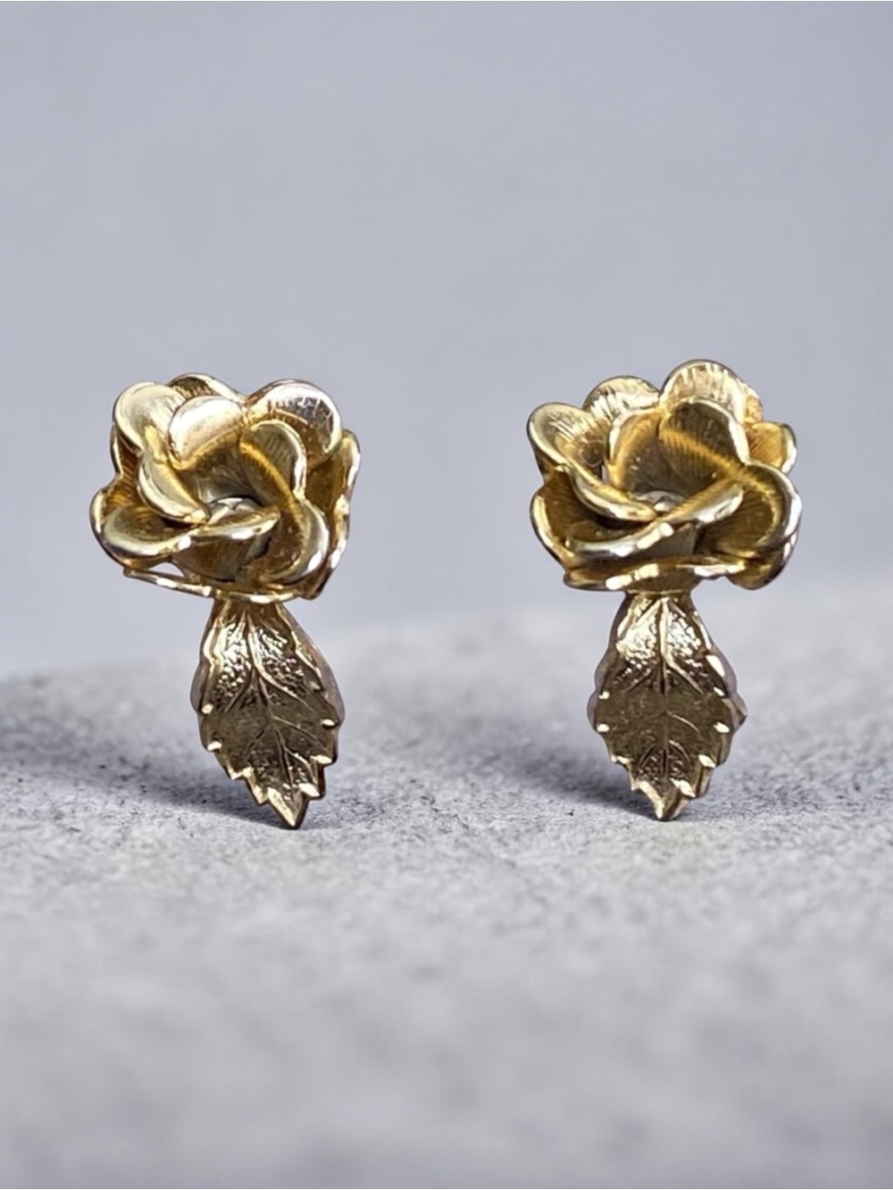 Vintage Gold Textured Rose Floral Earrings
